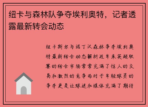 纽卡与森林队争夺埃利奥特，记者透露最新转会动态